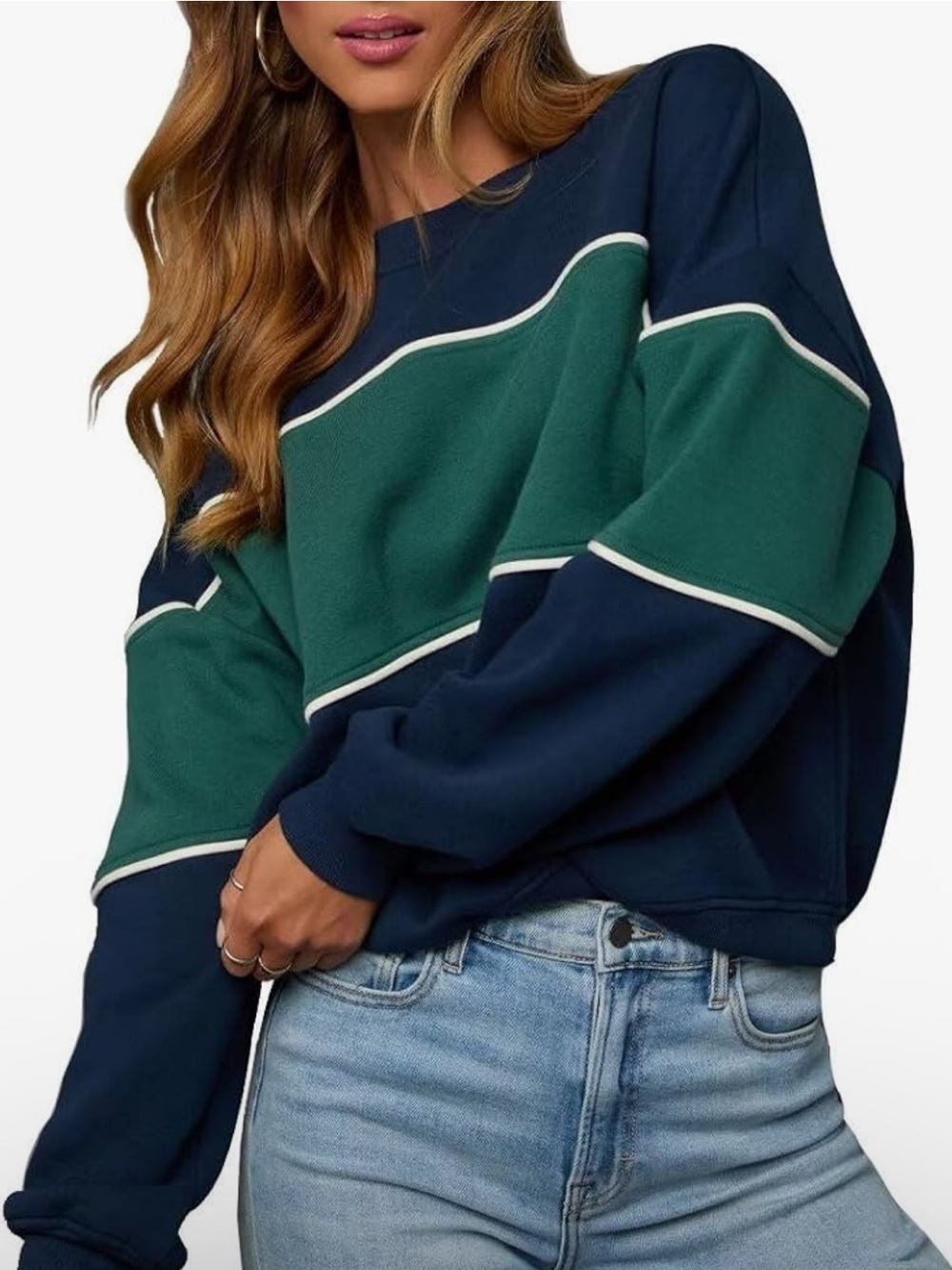 Navy and Sage Colorblock Crewneck Sweater
